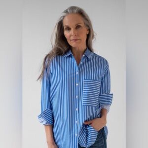 AYR Blue and White Striped Button Down Shirt